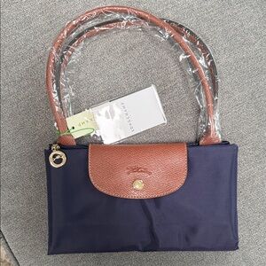 Longchamp Blue and Brown Shoulder Bag